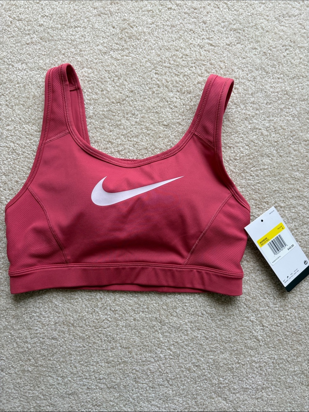 Nike Swoosh Bra Rose-Pink Performance Sports Bra with White Swoosh NWT